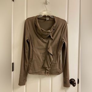 XCVI Brown Light Weight Ruffle Moto Zip Jacket, Size Small